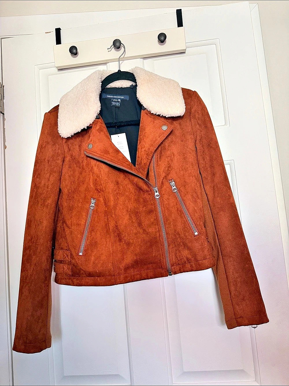 French Connection Amaranta Faux Shearling Suede Jacket Faux Shearling Collar